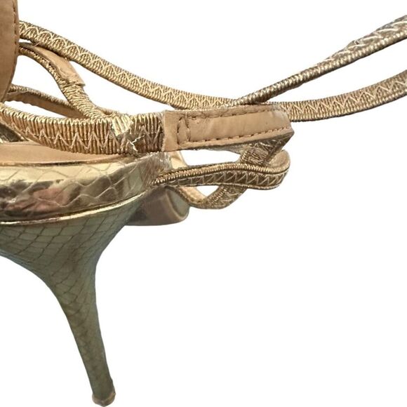Lulu’s Adelle Light Gold Snake Embossed Ankle Strap Heels Women's 9 Gold - Picture 9 of 12
